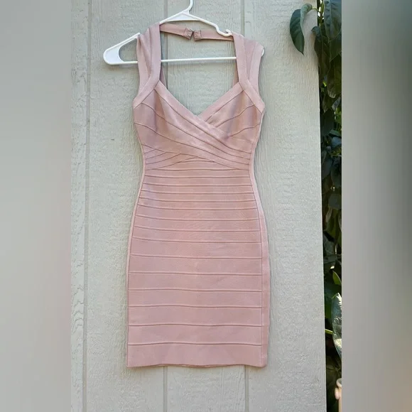 Herve leger sarai mauve baby pink bandage dress - Picture 2 of 5
